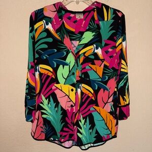 Soma Cool Nights Tropical Print Pajama Button Front Shirt- Multicolor